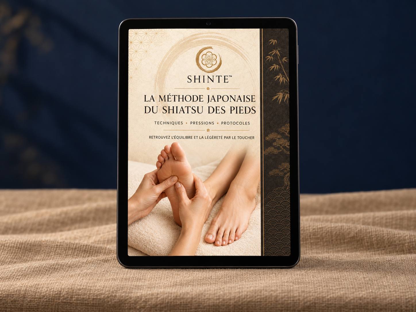 La Méthode japonaise du Shiatsu des pieds présentée sur une tablette