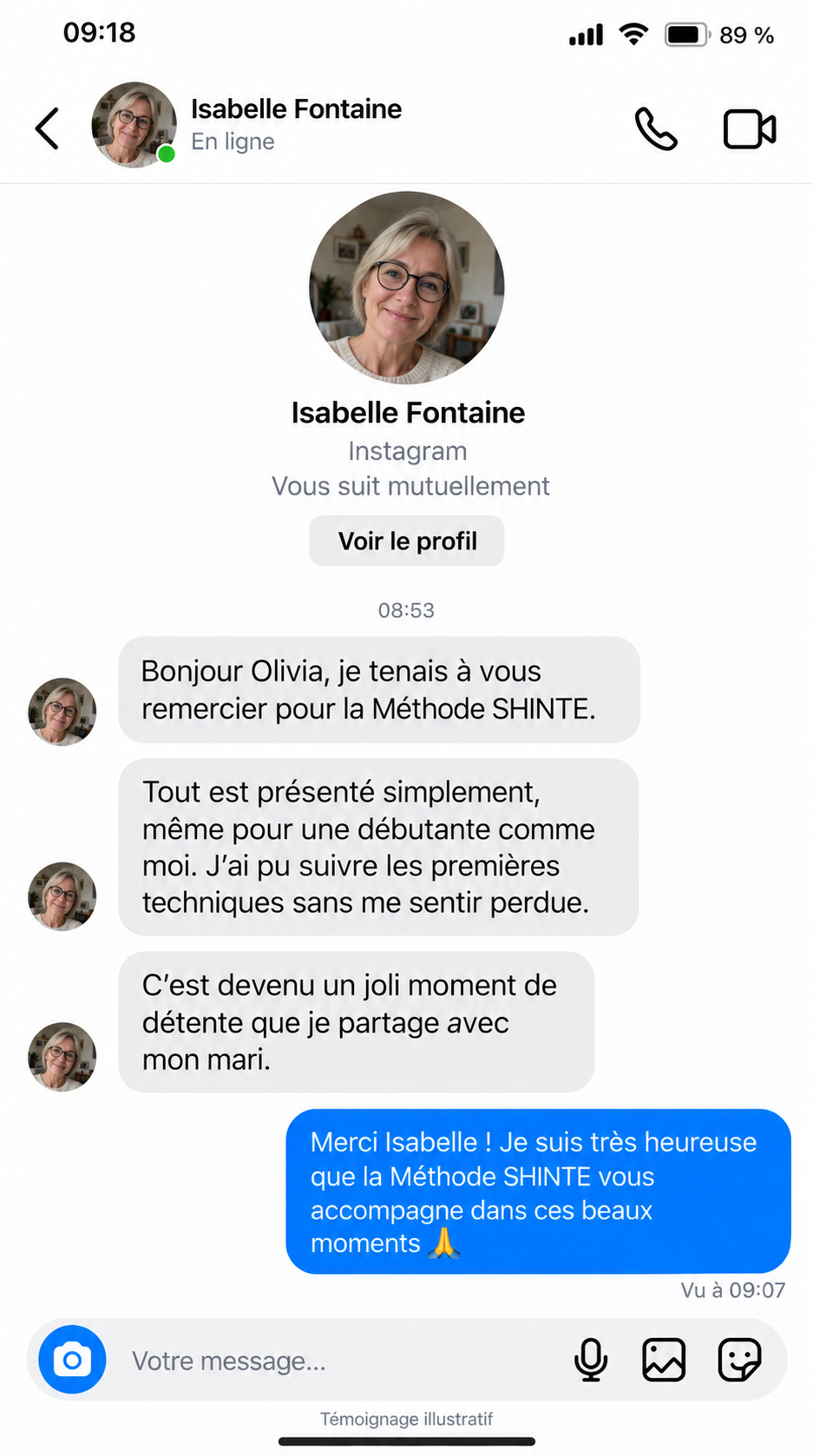 Témoignage illustratif d'Isabelle Fontaine sur la Méthode SHINTE