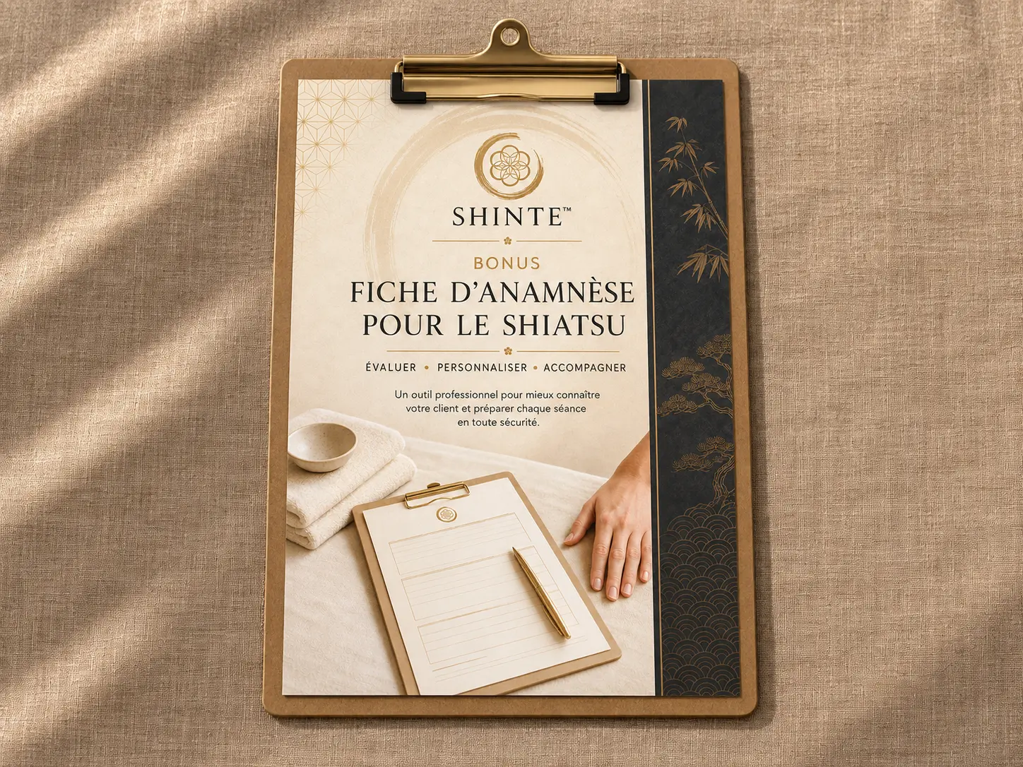 Fiche d’anamnèse pour le Shiatsu présentée sur un support