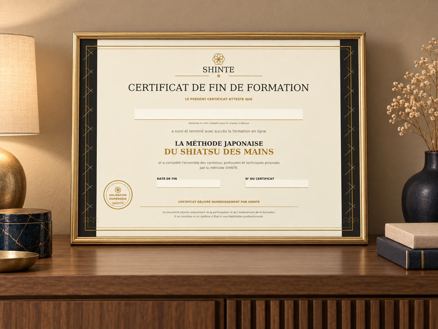 Certificat de fin de formation SHINTE encadré